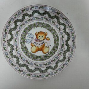 Enesco Birth Facts Keepsake plate It's A Girl Teddy Bear collectable Japan NEW